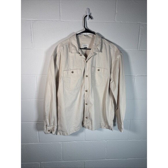 American Eagle AE Shirt Mens XL Cream Shacket Canvas Jacket Button - Picture 1 of 12